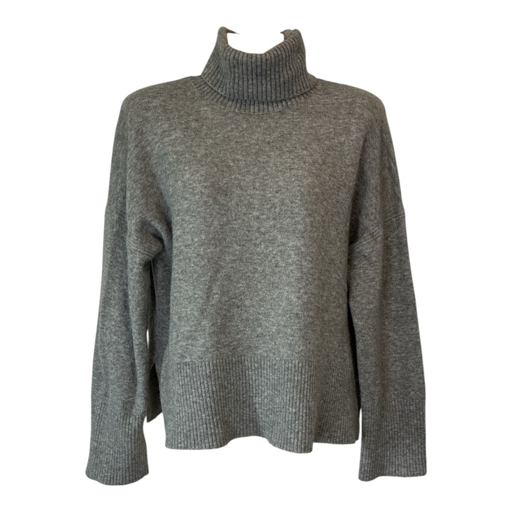 J. Crew Sweater Merino Wool Blend Turtleneck Pullover Preppy Minimalist Gray Sm